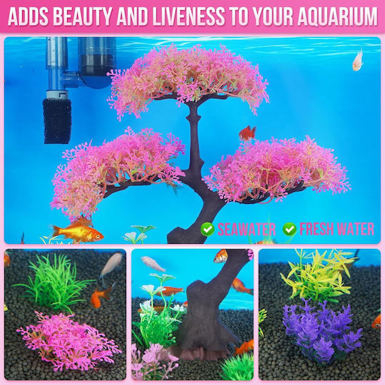Artificial Aquarium Tree Pink Set Colorful Bushes