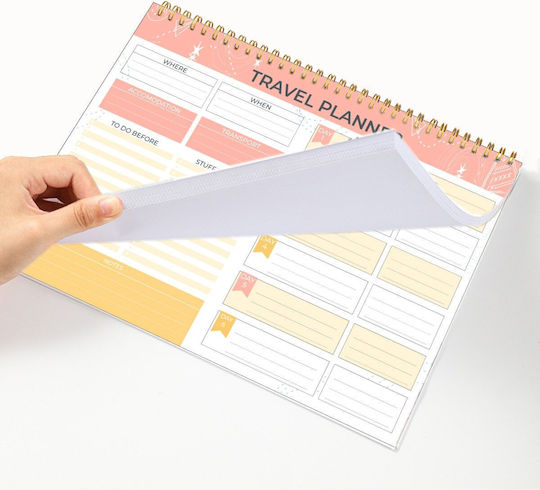 Agendă Planificator de Călătorii în Engleză Organizator Complet Vacanțe Excursii Legătură Spiralată 52 Pagini 25 X 18 Cm Hârtie 120 Gsm Alb Portocaliu