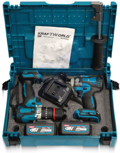 Kraft World TOOLS-TM25 Σετ Κρουστικό Δραπανοκατσάβιδο & Μπουλονόκλειδο Brushless 36V με 2 Μπαταρίες 8Ah και Θήκη