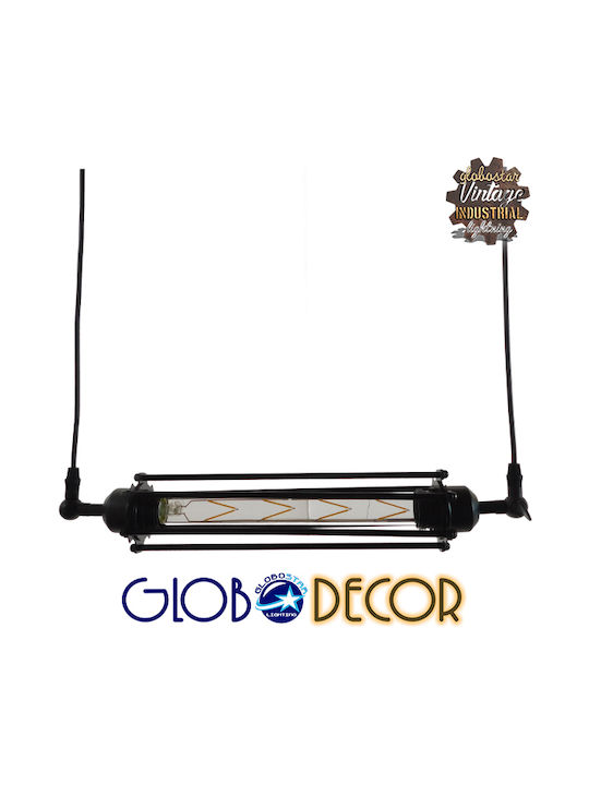 GloboStar Tube Κρεμαστό Φωτιστικό Μαύρο Ράγα με Ντουί E27 43x11εκ.