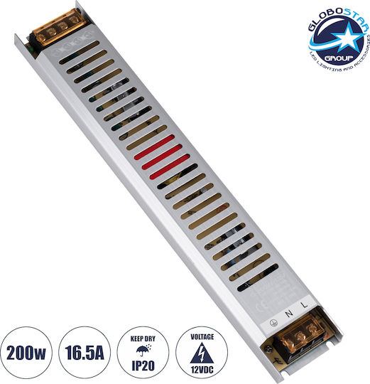 GloboStar Регулируемо Затъмняващо Се LED Захранване IP20 Мощност 200W с Изходно Напрежение 12V