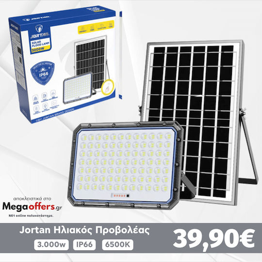 Jortan Waterproof Solar LED Floodlight Cold White 6500K with Remote Control IP66