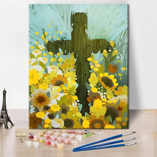 Cruce Creștină Florală Pictură pe Numere 40x50 Cm