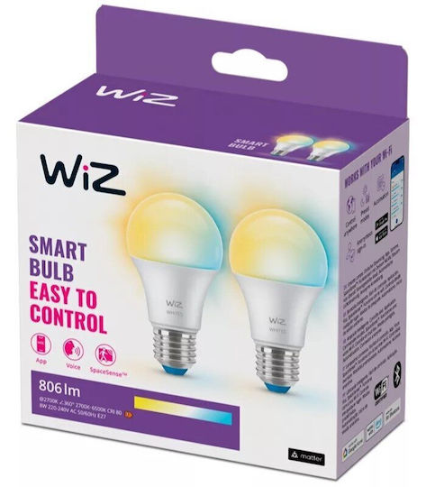 WiZ Smart Λάμπα LED για Ντουί E27 και Σχήμα A60 Ρυθμιζόμενο Λευκό Dimmable