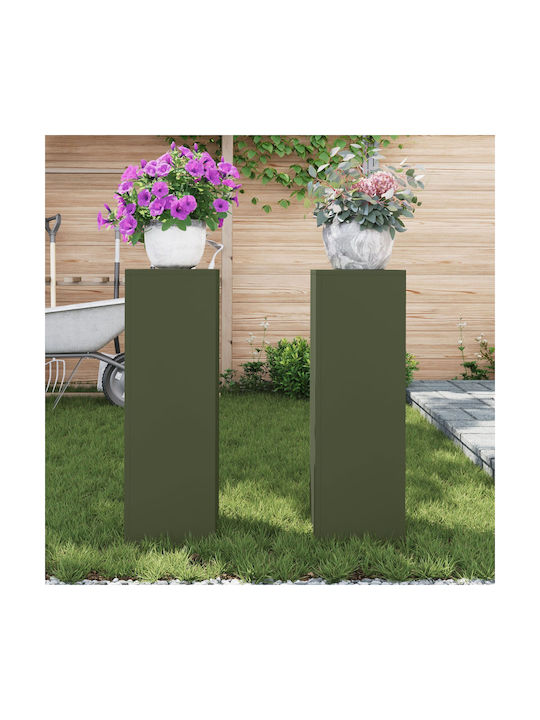 vidaXL Set 2 Pots Metal Olive Green