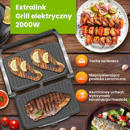 Extralink Επιτραπέζια Ηλεκτρική Ψησταριά Αυλακωτής Πλάκας 2000W με Ρυθμιζόμενο Θερμοστάτη