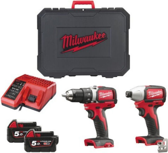 Milwaukee M18 BLPP2B-502C Set Impact Drill Driver & Impact Screwdriver Brushless 18V with 2 Batteries 5Ah and Case