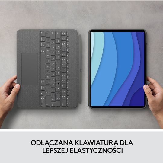 Logitech Combo Touch Flip Cover με Πληκτρολόγιο στα Αγγλικά US Γκρι (iPad Pro 2021 12.9" / iPad Pro 2022 12.9'')