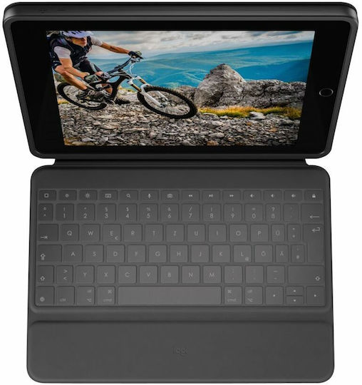 Logitech Rugged Folio Flip Cover Ανθεκτική με Πληκτρολόγιο στα Γερμανικά Γκρι (iPad 10. Generation)