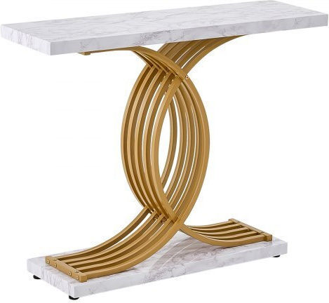 Console Table Wood & Marble White L100xW30xH81cm