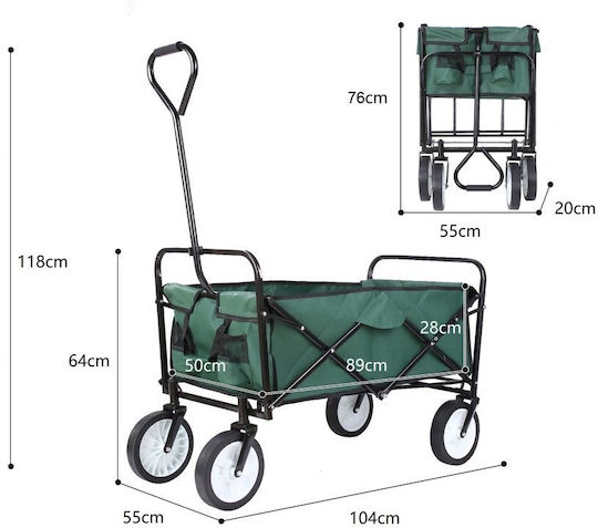 BWB3650 Foldable Garden Cart Metallic Four-wheel with Maximum Load Weight 80kg 20.32x55x57cm.