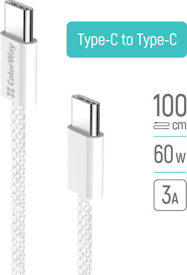 ColorWay Braided USB 2.0 Cable USB-C male - USB-C 60W PD Γκρι 1m CW-CBPDCC061-GR