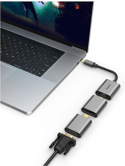 HAMA Convertor USB-C masculin în HDMI / VGA / mini DisplayPort feminin Gri 1buc 00200306