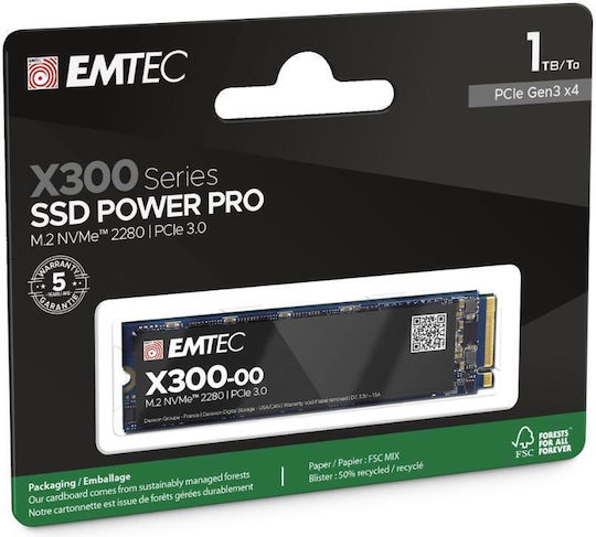 Emtec X300 SSD 1TB τύπου M.2 με σύνδεση PCI Express 3.0 ECSSD1TX300