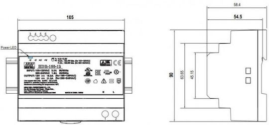 Mean Well HDR150-24 DIN Rail Power Supply 6.25A/24V/150W