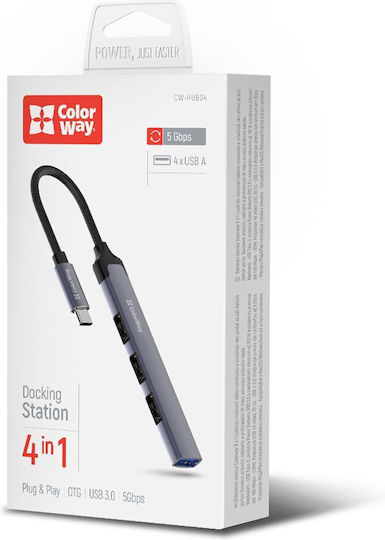 ColorWay USB-Hub 3 Anschlüsse USB 2.0 mit USB-A Anschluss Silber