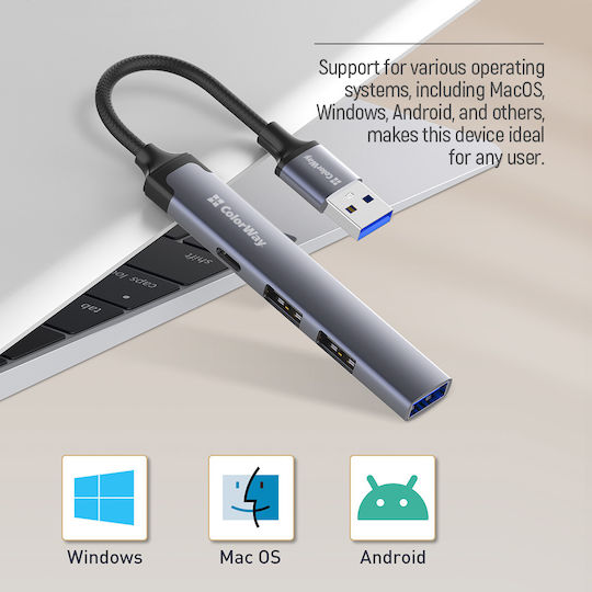 ColorWay Hub 4 Θυρών USB 3.0 με σύνδεση USB-A Ασημί