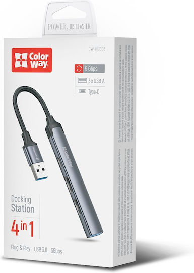 ColorWay Hub 4 Θυρών USB 3.0 με σύνδεση USB-A Ασημί