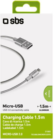 SBS Stainless USB 2.0 to micro USB Cable Γκρι 1.5m (BLEMICROFLEXYS)