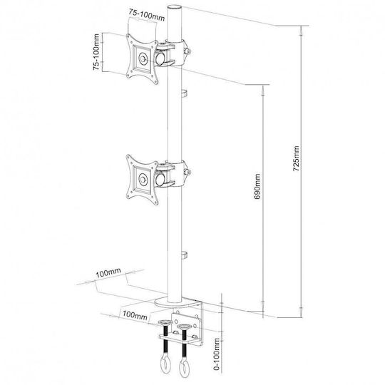 Techly Stand Desk Mounted for 2 Monitors up to 27" with Arm (ICA-LCD-350-D)