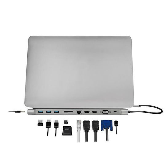 LogiLink USB-C Docking Station με HDMI 4K PD Ethernet και σύνδεση 2 Οθονών Ασημί (UA0373)