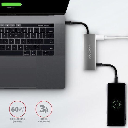 Axagon HMC-5G2 USB-C Docking Station mit HDMI 4K PD Silber
