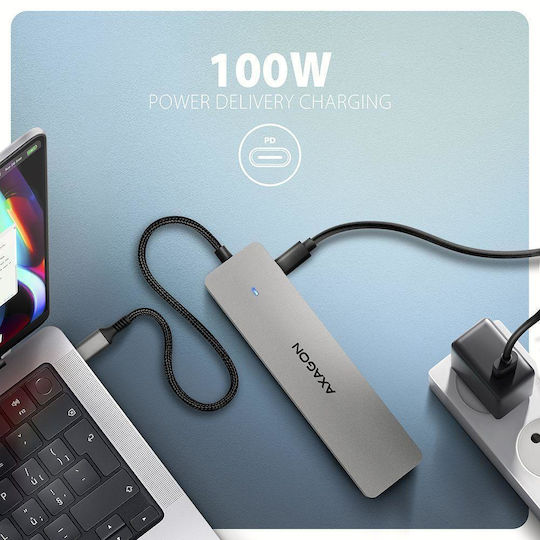 Axagon USB-C Dockingstation mit HDMI 4K PowerDelivery Ethernet und Bildschirmverbindungen 2 Monitore Grau