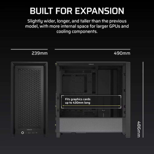 Corsair Frame 4000D Gaming Midi Tower Κουτί Υπολογιστή με Πλαϊνό Παράθυρο Μαύρο