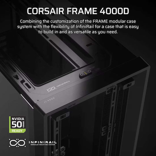 Corsair Frame 4000D Gaming Midi Tower Κουτί Υπολογιστή με Πλαϊνό Παράθυρο Μαύρο