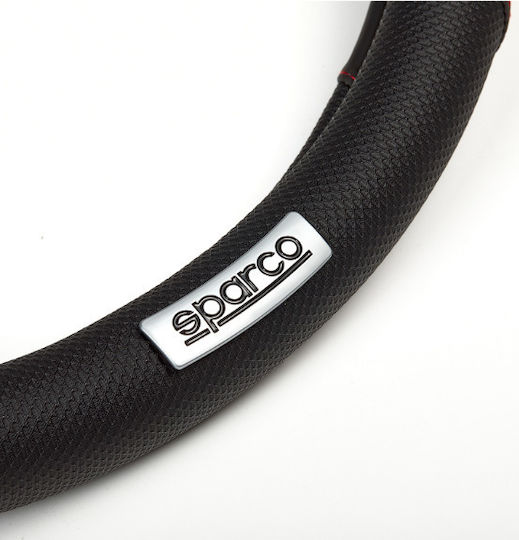 Sparco Κάλυμμα Τιμονιού Αυτοκινήτου με Διάμετρο 37-38εκ. από Δερματίνη Μαύρο με Κόκκινη Ραφή
