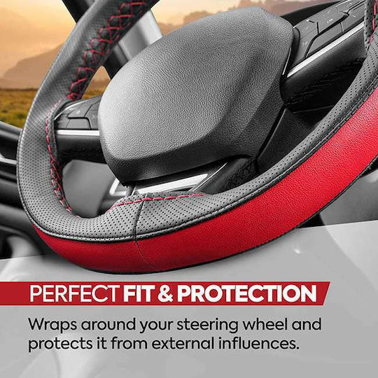 Otom Car Steering Wheel Cover Otom Stitching Tailored with Diameter 37-39cm made of Leatherette Black