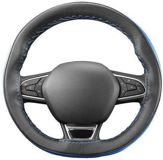 Otom Car Steering Wheel Cover Otom Stitching Tailored with Diameter 37-39cm made of Leatherette Black with Blue Stitching