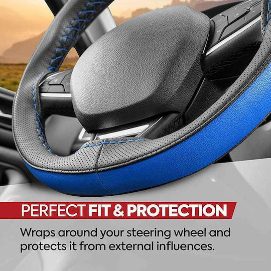 Otom Car Steering Wheel Cover Otom Stitching Tailored with Diameter 37-39cm made of Leatherette Black with Blue Stitching
