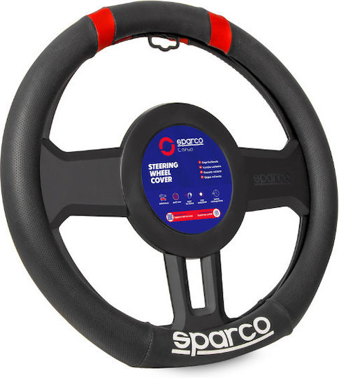 Sparco Car Steering Wheel Cover with Diameter 36-37cm made of Leatherette Red