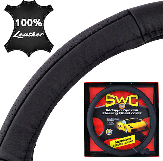 Autoline Car Steering Wheel Cover 13795 with Diameter 38cm Leather Black with Black Stitching 9990000006496