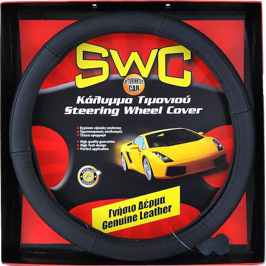 Autoline Car Steering Wheel Cover 13795 with Diameter 38cm Leather Black with Black Stitching 9990000006496