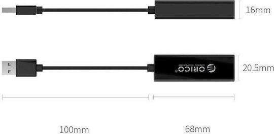 Orico UTJ-U3-BK Adaptor Rețea USB cu Conexiune Cablată Gigabit Ethernet