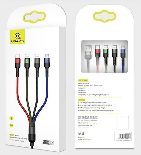 Usams Braided USB to Type-C / Lightning Cable 2A Μαύρο 3m (10CAB0346)