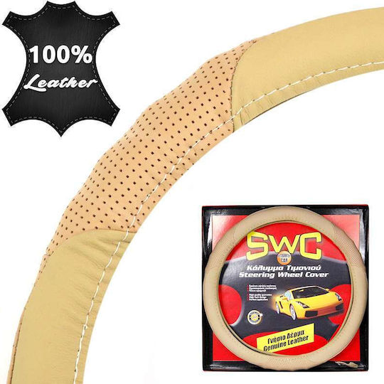 Autoline Car Steering Wheel Cover with Diameter 39cm Leather Beige