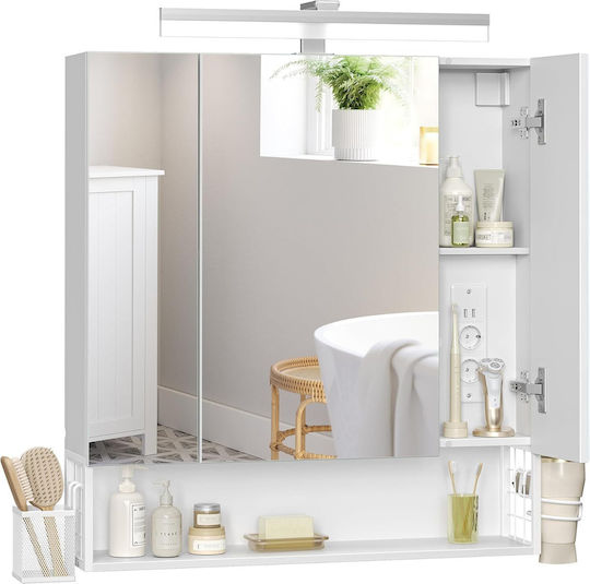 Vasagle Rectangular Bathroom Mirror Led made of MDF with Shelf and Cabinet 150x45cm White