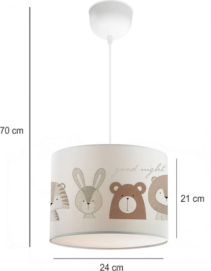 GloboStar Bear Einfaches Licht Kinderdeckenleuchte Deckenleuchte mit Fassung E27 Weiß 24x70cm