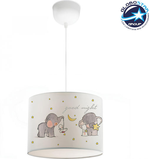 GloboStar Kids Fabric Single Ceiling Light E27 Elephant Gray 24x70cm