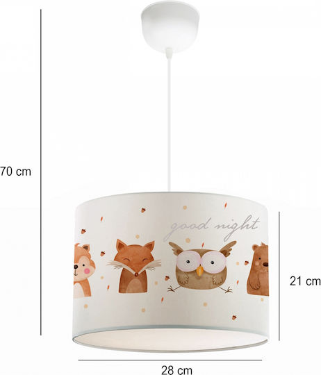 GloboStar Owl Единична светлина Детска таванна лампа Окачен с Гнездо E27 Бял 28x70см