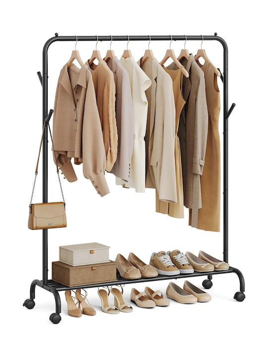 Songmics Wheeled Floor Garment Rack made of Metal Black 103.5x41x155cm