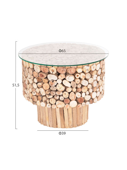 Round Side Table Sparrow Made of Solid Wood Driftwood 65x65x51 cm