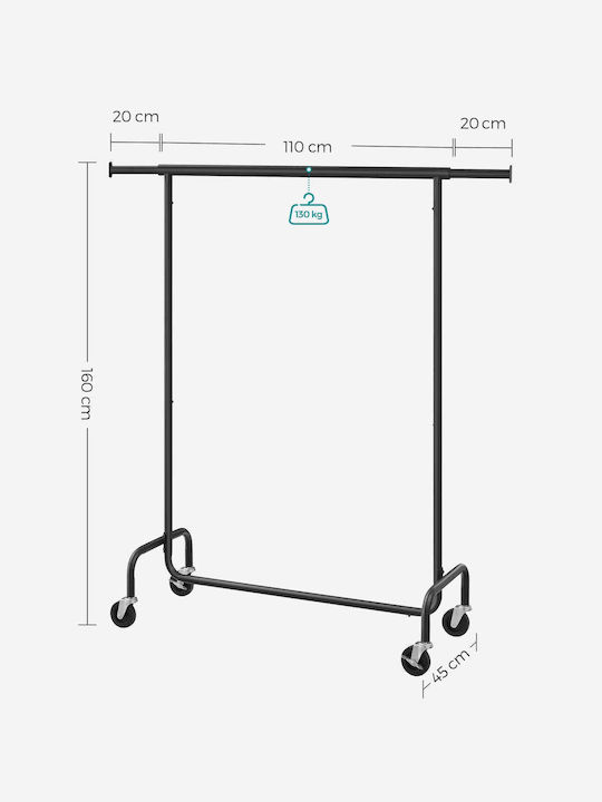 Songmics Wheeled Floor Garment Rack made of Metal Black 160x45x150cm
