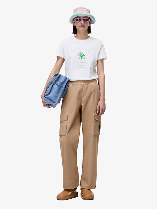 Poudre Dama Tesatura Pantaloni Cargo cu Elastic Bej