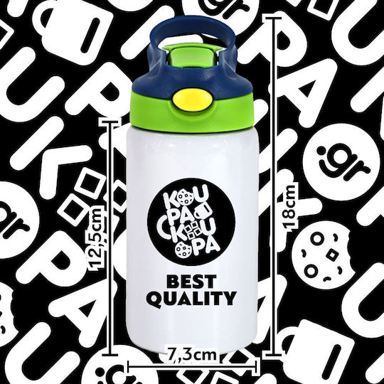 Koupakoupa Minecraft Nether Portal Kids Water Bottle Minecraft Stainless Steel with Straw Green 350ml