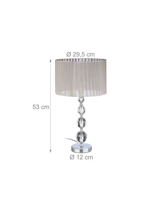 Relaxdays Cristal Lampă de masă pentru Soclu E27 cu Abajur Argintiu și Bază