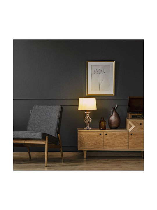 Relaxdays Lampă de masă pentru Soclu E14 cu Abajur Alb și Bază Argintiu